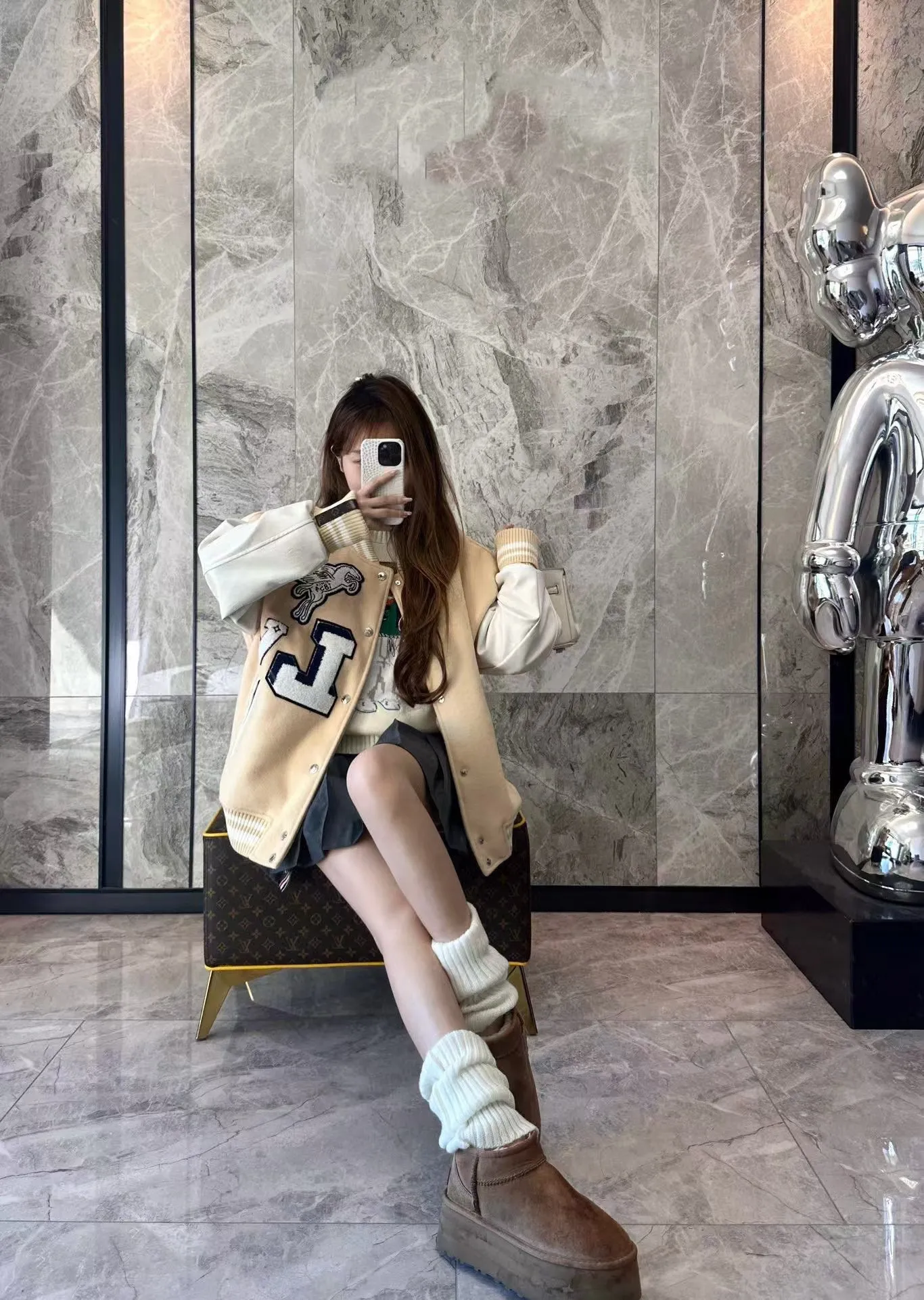 Louis Vuitton/Louis Vuitton 24Fw Pegasus towel embroidered baseball jacket